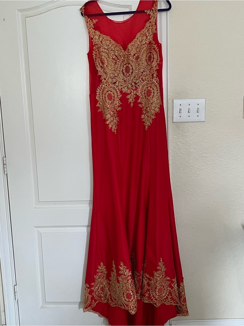 JJ’s House Red & Gold Embroidered Prom/Formal Dress – Never Worn